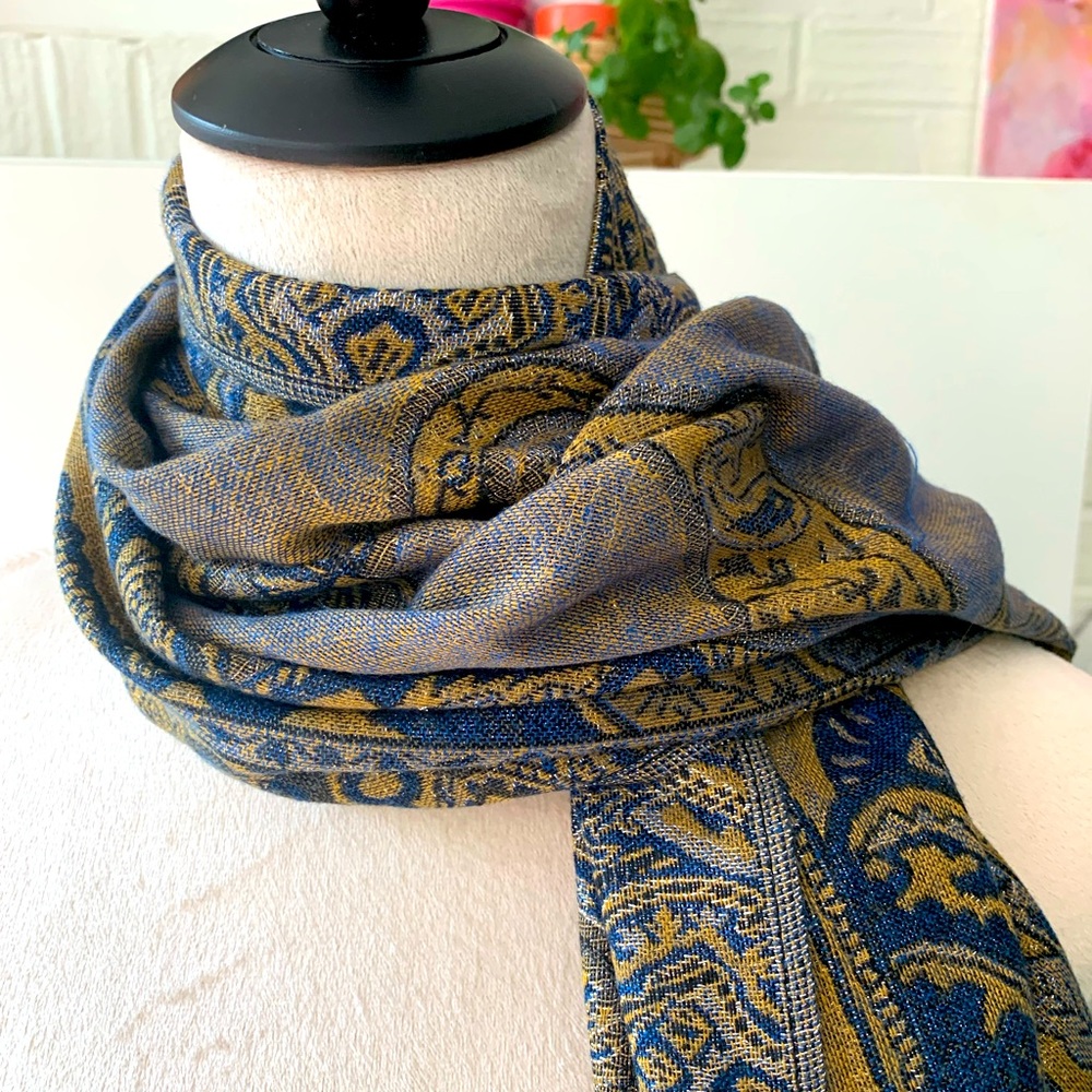 Pashmina Wrap/Scarf Navy/Gold